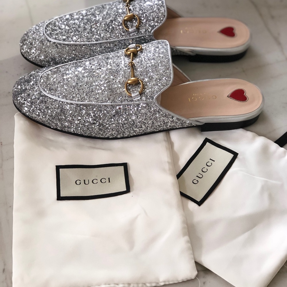 SOLD Gucci Princetown Mules Silver Glitter - Picture 5 of 5